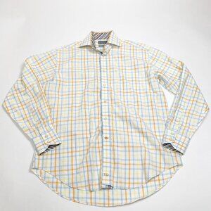 Thomas Dean Mens Button Up Shirt Checkered Multicolor Size M Long Sleeve Orange